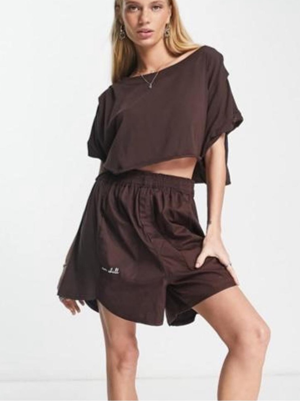 Free People Perfect Pima two piece lounge set in brown